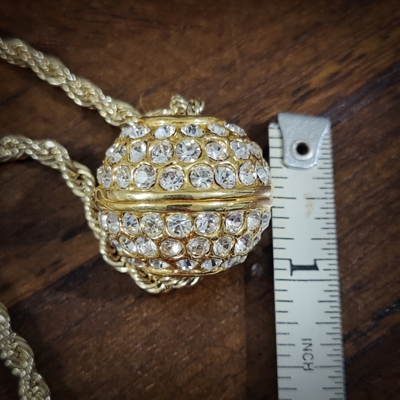 ✨ Vintage | Gold Tone Necklace with Large Bead Paved Rhinestones - Picture 5 of 5